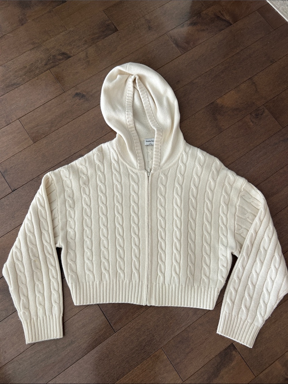 Sunday Best Cream Cable-Knit Hooded Zip Cardigan